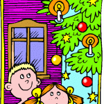 Kinder mit Weihnachtsbaum